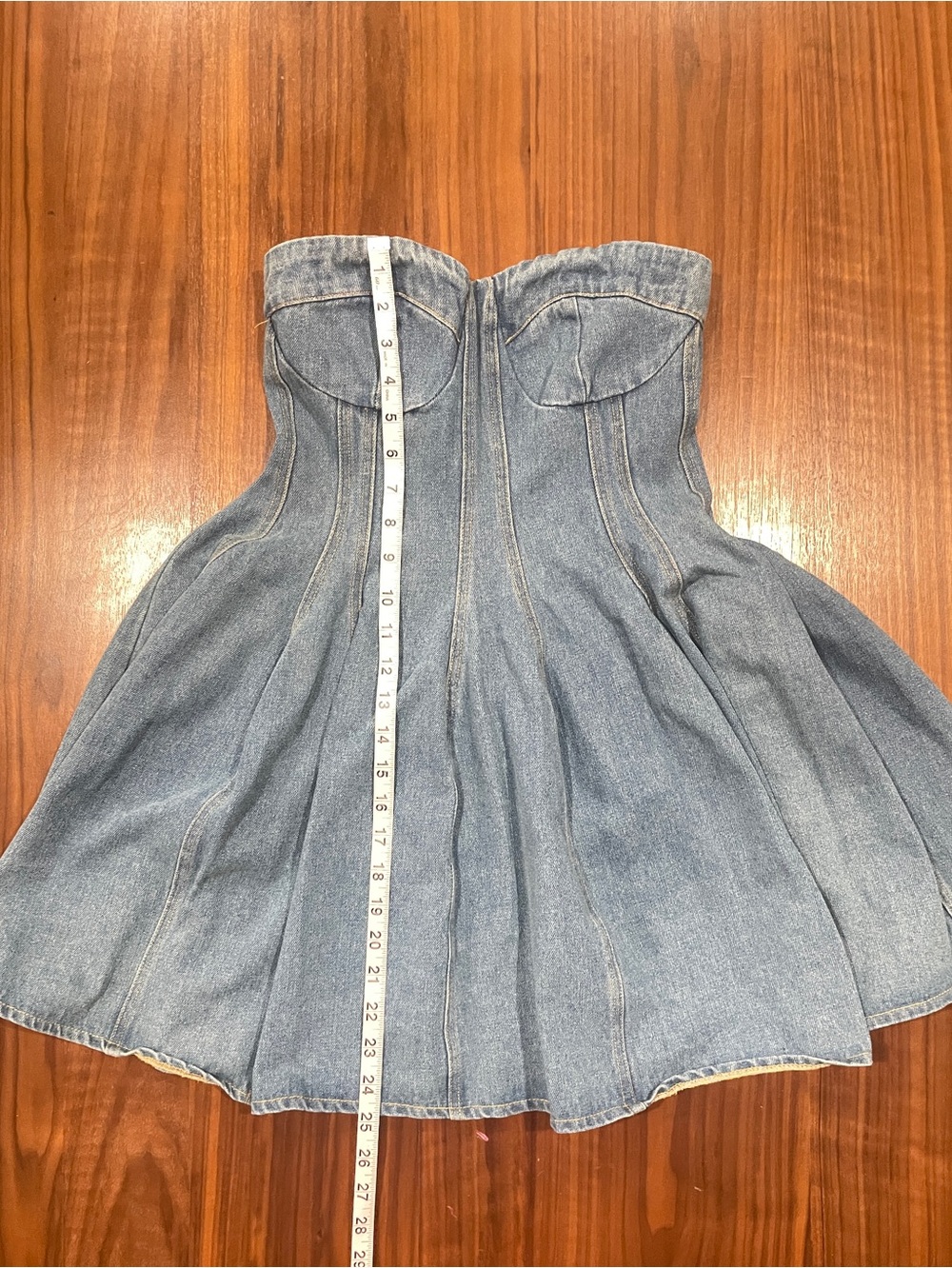 Blue Blush Denim Corset Fit & Flare Mini Dress Coquette Western - Picture 6 of 6